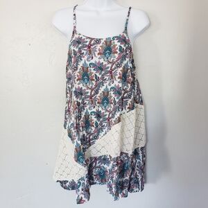 Umgee Patchwork Floral Lace Tank Top Tunic Large